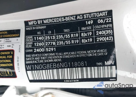 2022 Mercedes-Benz Glc 300 4Matic Suv from USA, damaged, VIN W1N0G8EB6NG118081